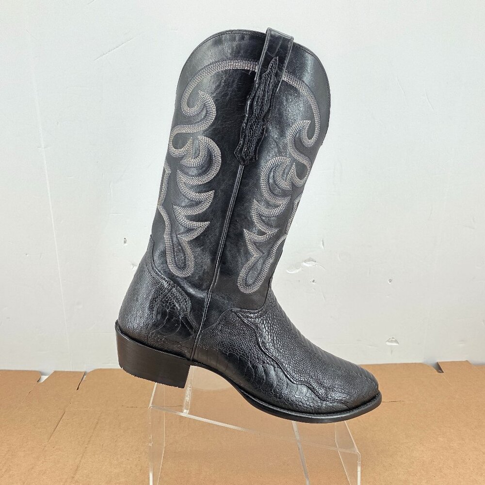 EL DORADO ED 2203 MEN'S HANDMADE BLACK OSTRICH LEG WESTERN BOOTS MEDIUM TOE 13 D